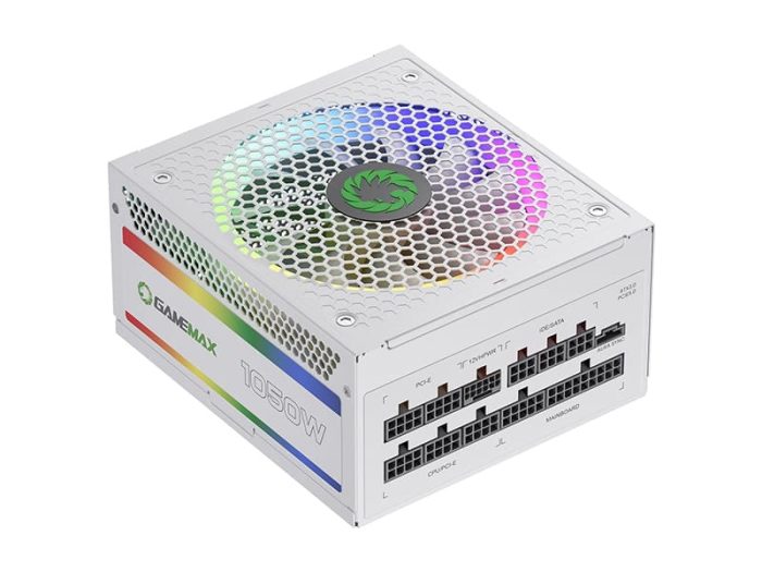 GAMEMAX 1050W ATX 3.0 & PCIE 5.0 Power Supply, 80+ Gold Certified, Addressable RGB with 5V Motherboard Sync, Fully Modular ATX Gaming Power Supply, 10 Year Warranty, RGB-1050, White Version