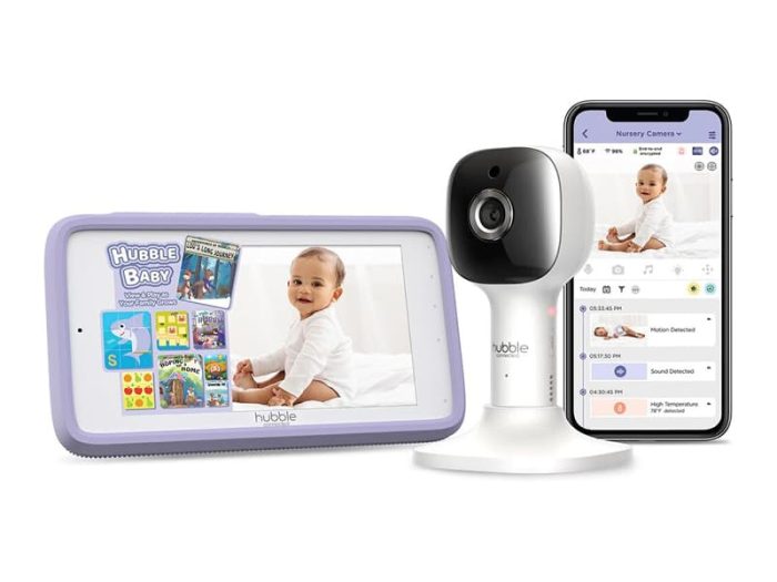 HUBBLE CONNECTED Nursery Pal Cloud Touch Smart WiFi Enabled Baby Monitor with 5 Inch HD Color Touchscreen Parent Unit, Plus Preloaded Soothing Sounds, Lullabies, and Stories, White