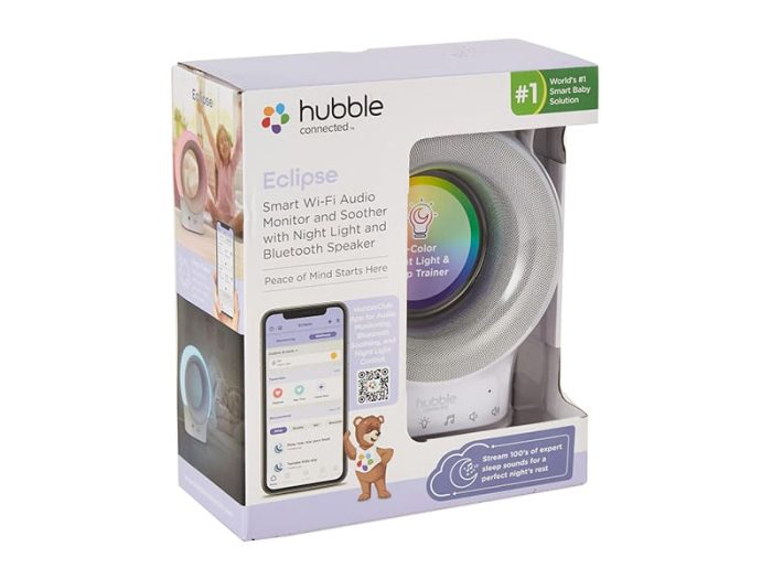 Hubble Connected Eclipse Smart Wi-Fi Audio Baby Monitor and Soother with 7 Colour Night Light, Sleep Trainer, Preloaded Lullabies and Bluetooth Speaker