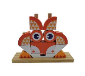 Educational Wooden Fox Building Blocks Puzzle Toy for Toddlers and Kids – Colorful Orange and White Stacking Game to Boost Learning and Coordination