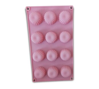 12-Cavity Floral Swirl Silicone Mould – Flexible Pink Non-Stick Tray Mold for Baking, Chocolate, Candy, Jelly, Soap, and Decorative Dessert Making, Durable Food-Grade Silicone Bakeware