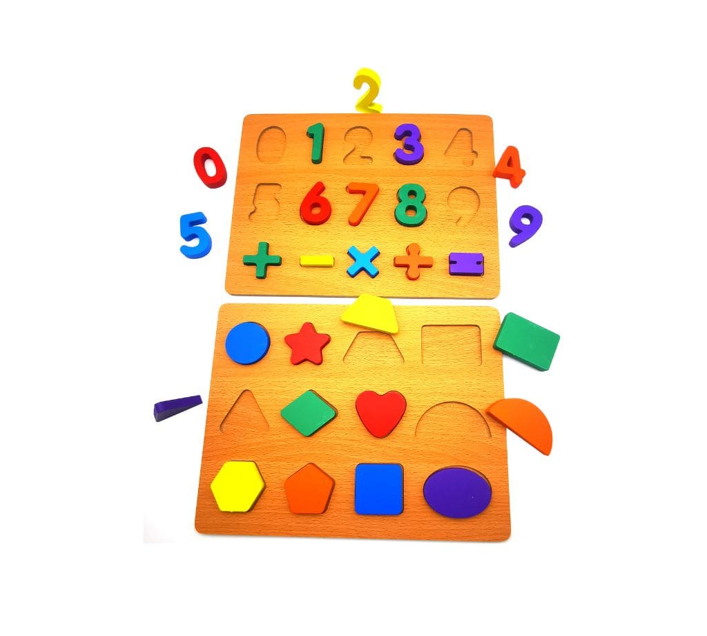 Colourful Wooden Number and Shape Puzzle Boards Set – Educational Toys for Kids to Learn Mathematics and Geometric Shapes Through Play - Image 2