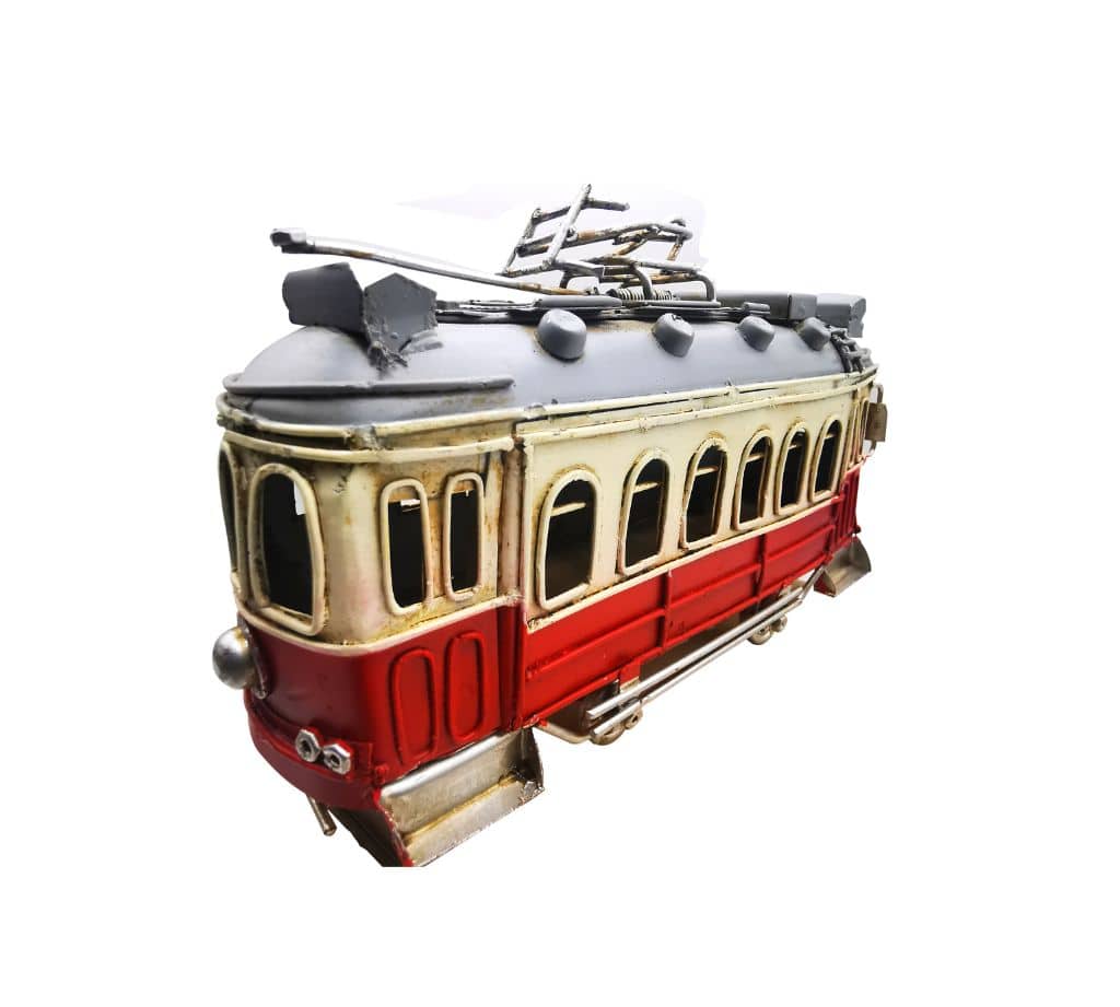 Vintage Decorative Metal Tram Model - Classic Red and Cream Trolley Car for Collectible Railway Decor and Retro Home Styling - Image 3