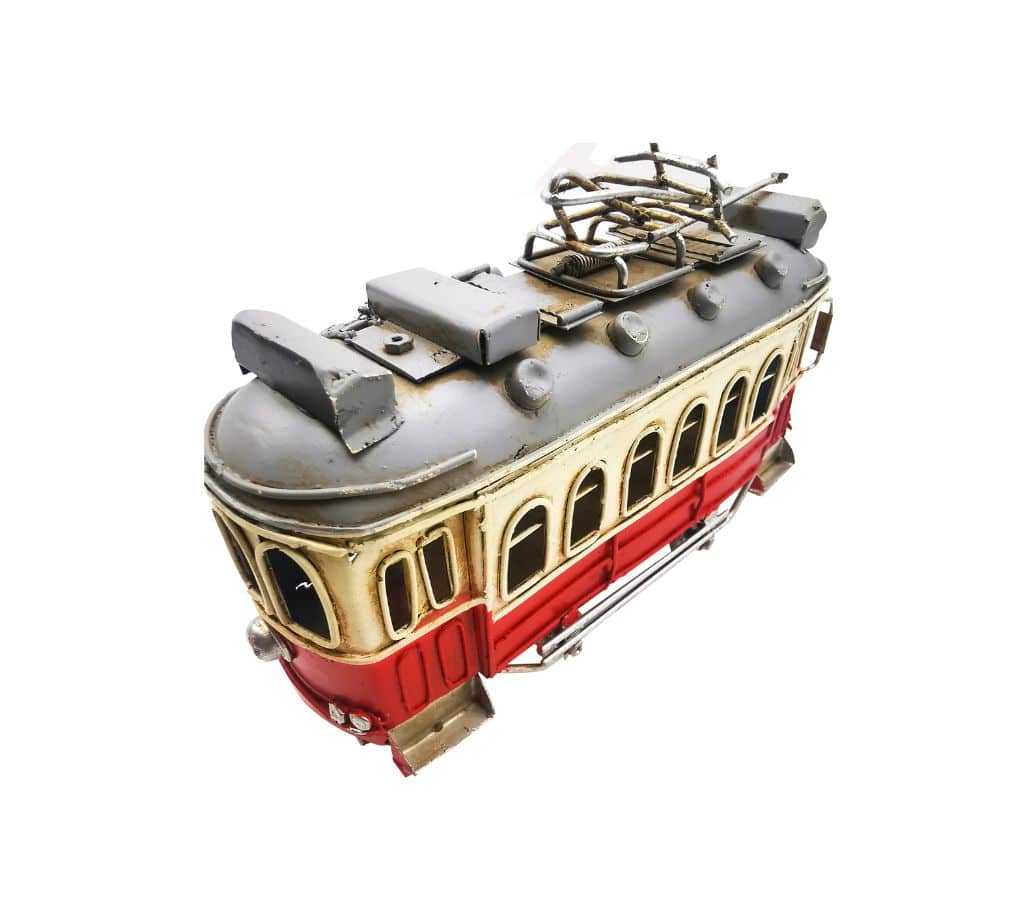 Vintage Decorative Metal Tram Model - Classic Red and Cream Trolley Car for Collectible Railway Decor and Retro Home Styling - Image 4