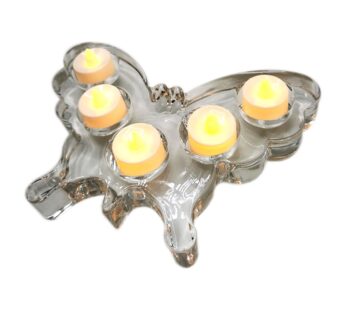 Decorative Glass Butterfly-Shaped Tealight Holder with 5-Candle Capacity – Clear Crystal Design for Elegant Home Decor, Weddings, and Ambient Lighting
