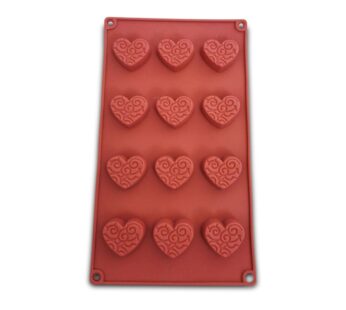 Decorative Heart Silicone Mould – 12-Cavity Swirl Pattern Chocolate and Candy Mold, Non-Stick Flexible Silicone Bakeware for Baking, Soap Making, and Crafting, Heat-Resistant, Brown