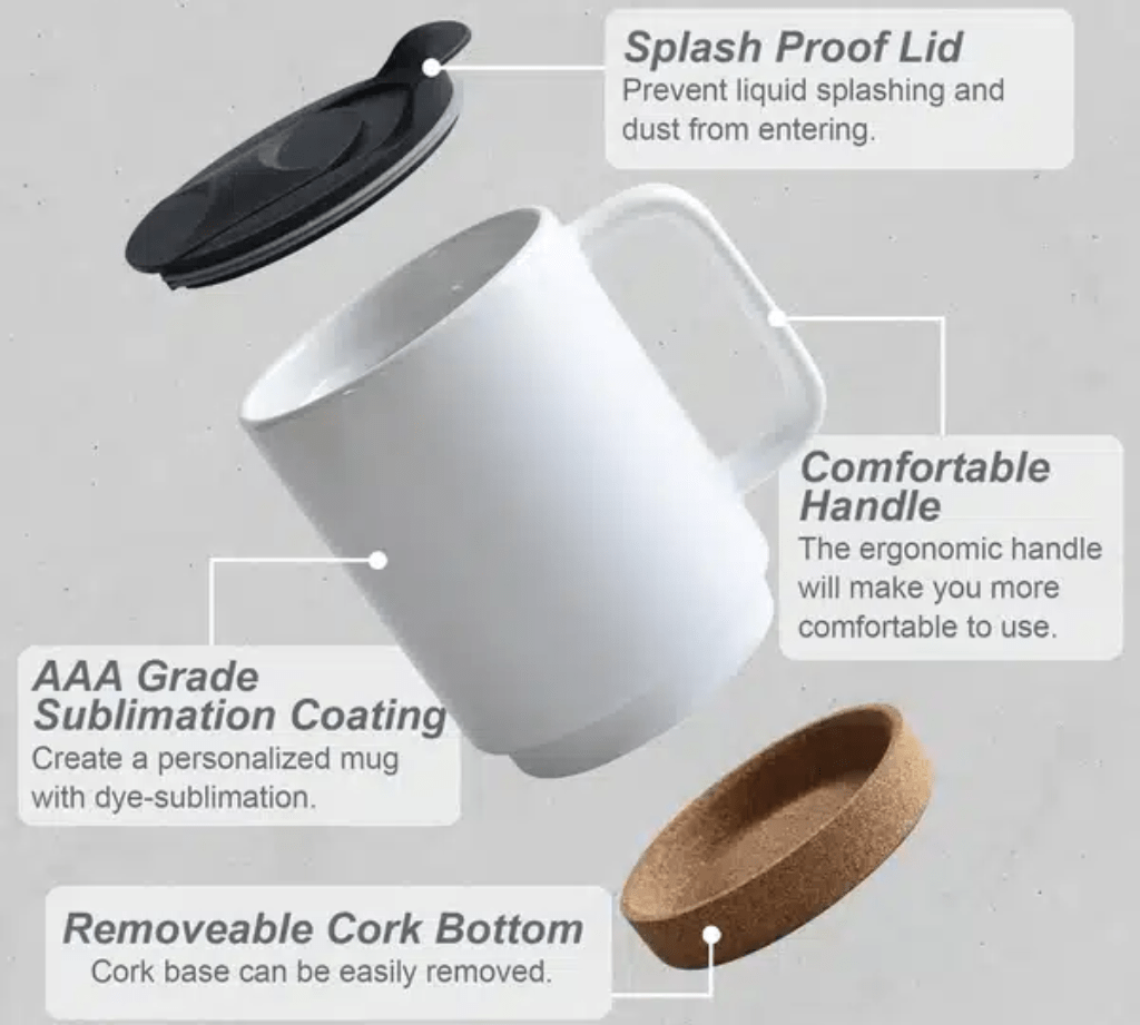 Eco-Friendly Cork Coffee Mug – Custom Logo Branding Mug with Insulated Stainless Steel Interior & Natural Cork Base – Reusable Travel Mug for Corporate Gifts, Promotional Campaigns & Personal Use - Image 2