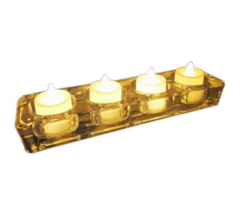Elegant Glass Tealight Candle Holder with 4 Slots – Clear Crystal Design for Home Decor, Weddings, Spa, and Festive Ambience Lighting