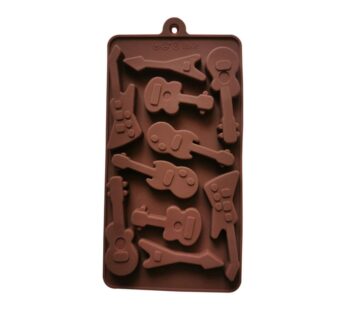 Guitar-Shaped Silicone Chocolate Mould with Musical Instrument Design, 10-Cavity Non-Stick Ice Cube and Candy Tray for Baking and Party Treats – Brown