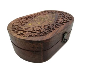 Handcrafted Wooden Jewellery Box with Intricate Carved Floral Design, Luxurious Red Velvet Interior, and Durable Brass Hardware – Elegant Storage for Rings, Necklaces, and Keepsakes