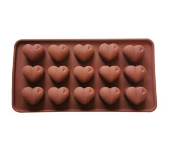 Heart-Shaped Silicone Chocolate Mould with 15 Cavities – Flexible, Non-Stick Brown Baking Mold for Homemade Chocolates and Desserts