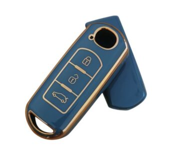 Mazda 3-Button Key Fob Cover Case with Elegant Gold Trim – Premium Soft TPU Protective Key Cover Compatible with Mazda Models, Slim, Durable, Scratch-Resistant, Stylish Design for Mazda Smart Remote Key