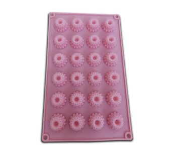 Mini Floral Silicone Mould for Baking – 24-Cavity Flower Pattern Chocolate and Candy Tray Mold, Non-Stick, Flexible & Reusable Silicone Bakeware, Ideal for Soap, Jelly, and Ice Moulds, Pink Color