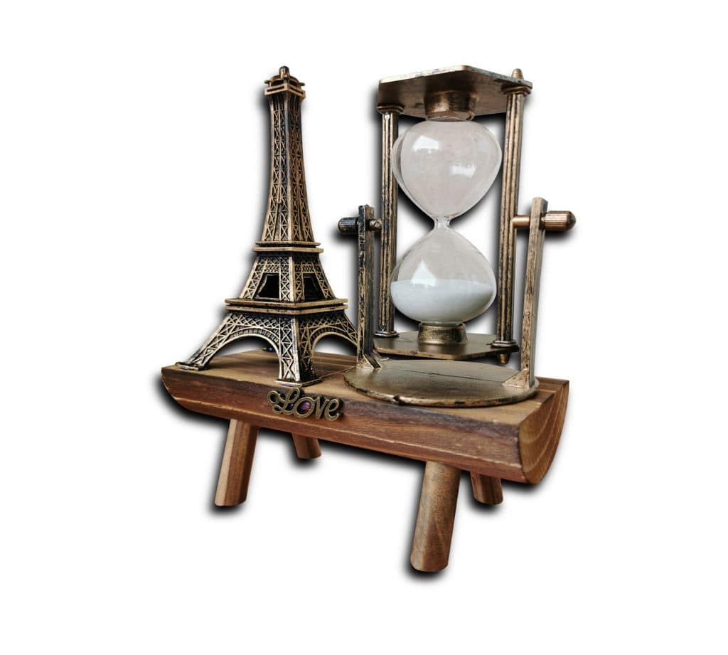 Paris Eiffel Tower Hourglass Decor with Wooden Base and Bronze Color Design – Timeless Elegance for Home or Office - Image 2