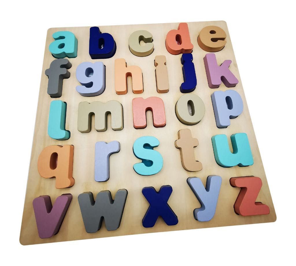 Wooden Alphabet Puzzle Board with Colorful Lowercase Letters – Educational Learning Toy for Toddlers and Kids to Build Letter Recognition and Early Literacy Skills