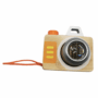Wooden Toy Camera for Kids, Educational Pretend Play, with Kaleidoscope Lens and Cord, Natural Wood and Orange