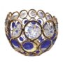 Crystal Tea Light Holder with Blue and Clear Gems | Gold-Tone Metal Frame | Spherical Design for Elegant Décor