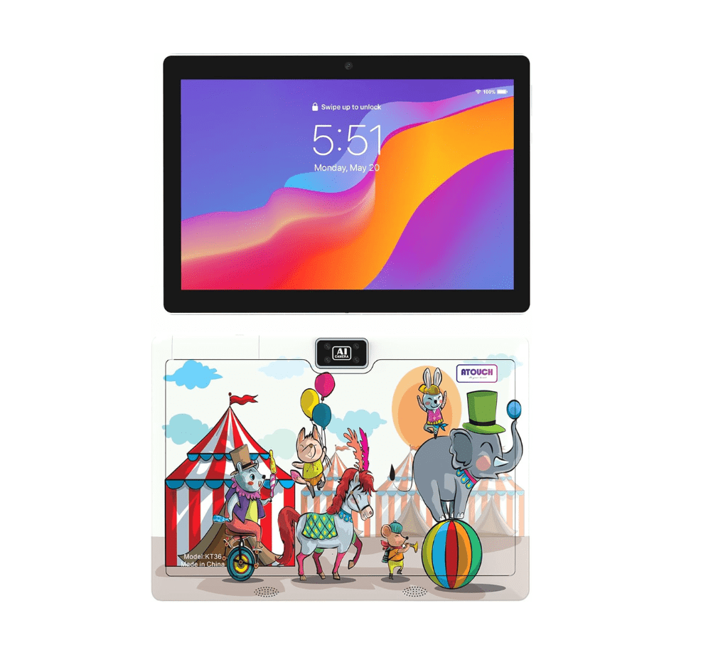Atouch at your heart KT36 10.1 Inch Android 12 Kids Tablet Dual SIM Wifi, Dual Camera, Zoom App Supported Early Education Tab with Convertible Eva Case Stand and Gamepad (Blue) - Image 3